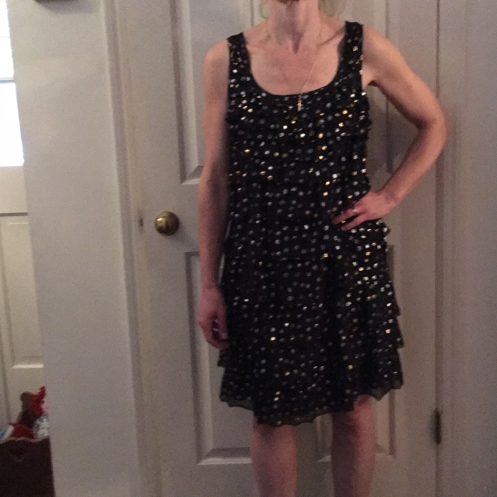 NWT DKNY Silk Dress , gold and silver  dots